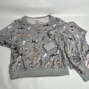PILLOW TALK M Dog Print Soft Cozy Pajama Pants Sleepwear Set Drawstring $60 MSRP